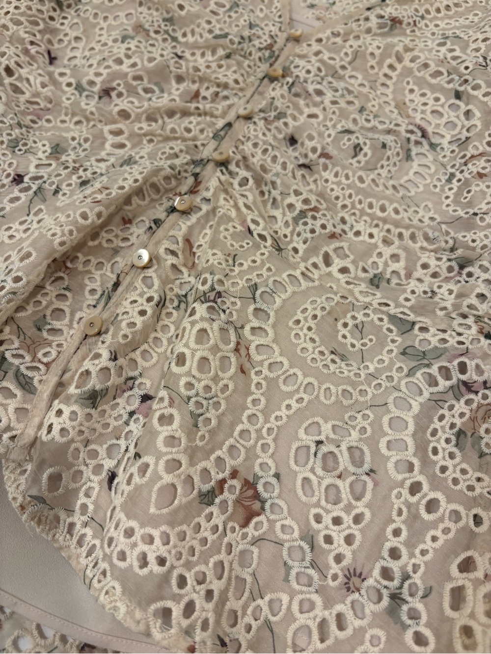 Veronica Beard Mayam Eyelet Ruffle Sleeve V-Neck Top - Cream - 4 - Picture 5 of 14